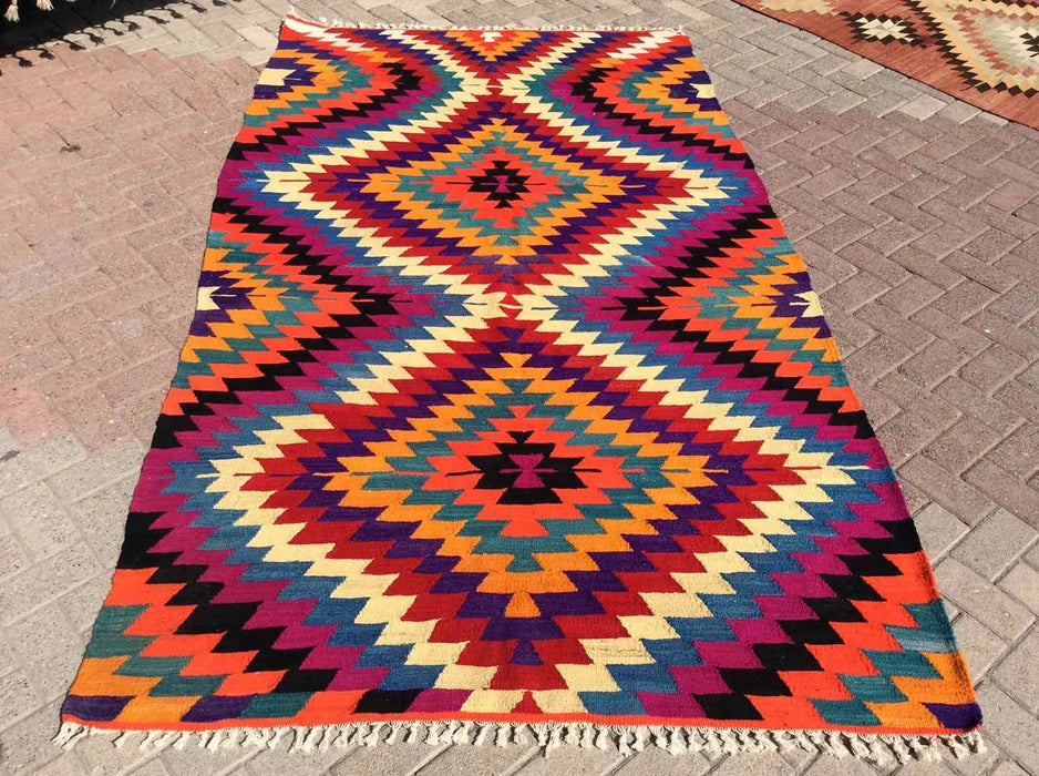 Tappeto Kilim turco vintage 279 cm x 165 cm in lana artigianale