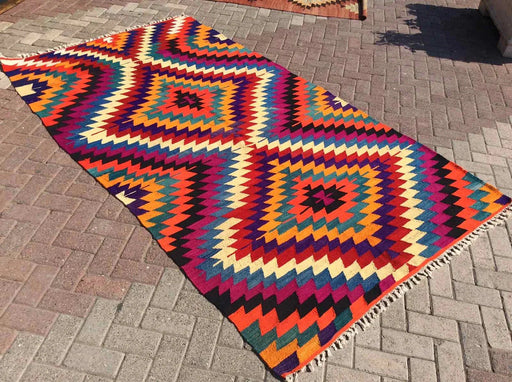 Vintage Turkse Kilim -tapijt 279 cm x 165 cm handgemaakte wol