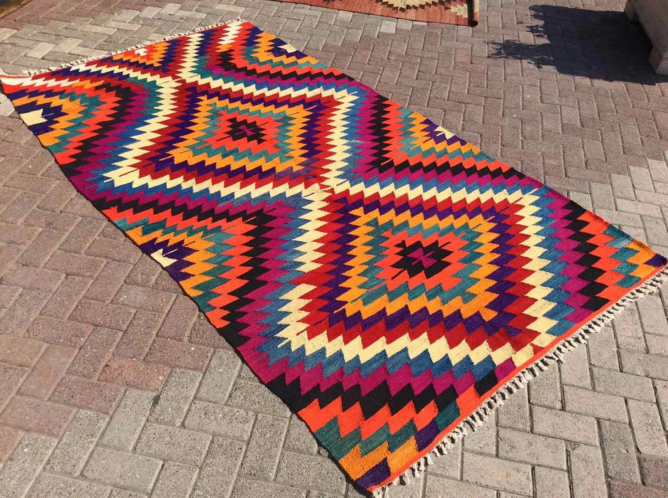 Tappeto Kilim turco vintage 279 cm x 165 cm in lana artigianale