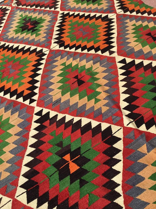 Vintage Turkish Kilim -matto 284cm x 172cm käsin kehrätty villa