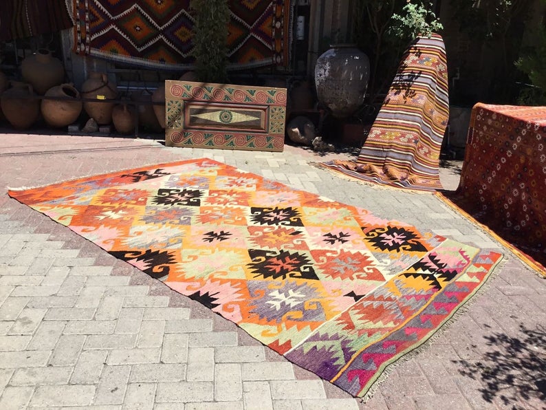 Vintage turkkilainen Kilim matto 285cm x 173cm villapuuvilla