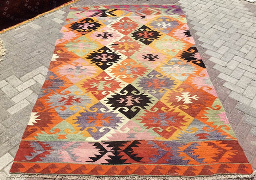 Vintage Turkse Kelim-tapijt 285cm x 173cm wol-katoen