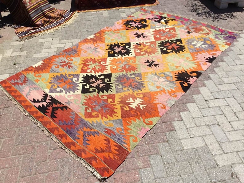 Vintage turkkilainen Kilim matto 285cm x 173cm villapuuvilla