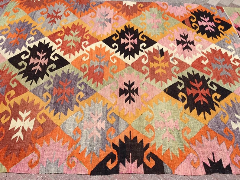 Vintage turkkilainen Kilim matto 285cm x 173cm villapuuvilla