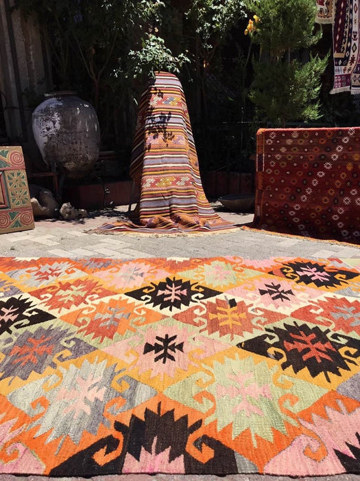 Vintage turkkilainen Kilim matto 285cm x 173cm villapuuvilla