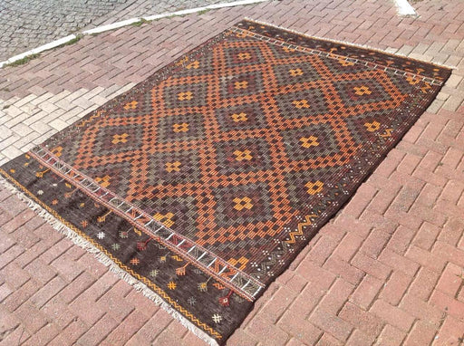 Vintage Turkse Kilim -vloerkleed 285 cm x 210 cm wollen geitenhaar