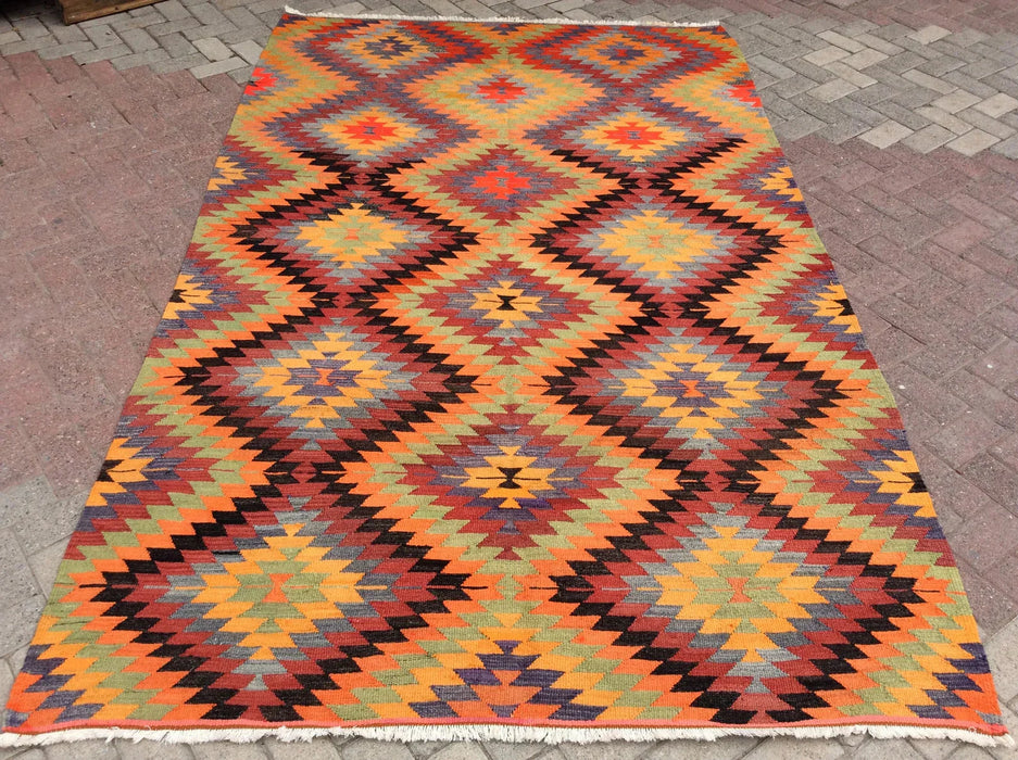 Vintage Turkse Kelim-tapijt 290cm x 180cm handgeweven wol