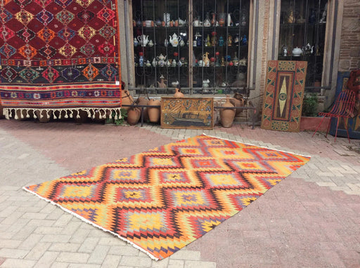 Vintage Turkse Kelim-tapijt 290cm x 180cm handgeweven wol