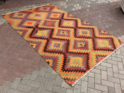 Vintage Turkse Kelim-tapijt 290cm x 180cm handgeweven wol