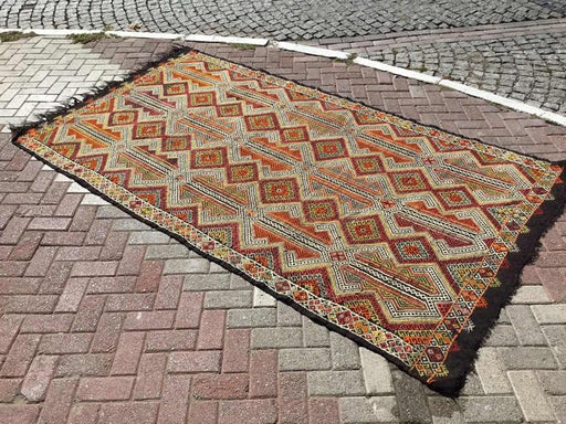 Vintage Turkse Kilim -vloerkleed 291 cm x 168 cm Wollen geitenhaar