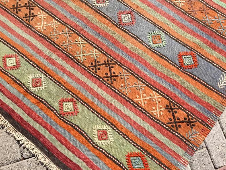 Vintage turkkilainen Kilim matto 292cm x 162cm villapuuvilla