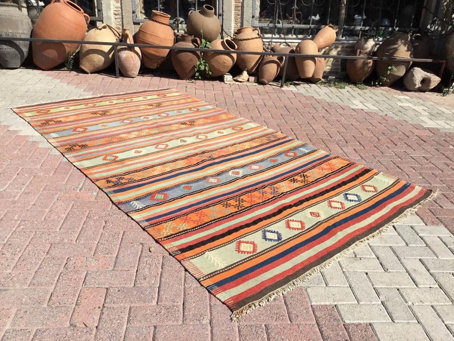 Vintage turkkilainen Kilim matto 292cm x 162cm villapuuvilla