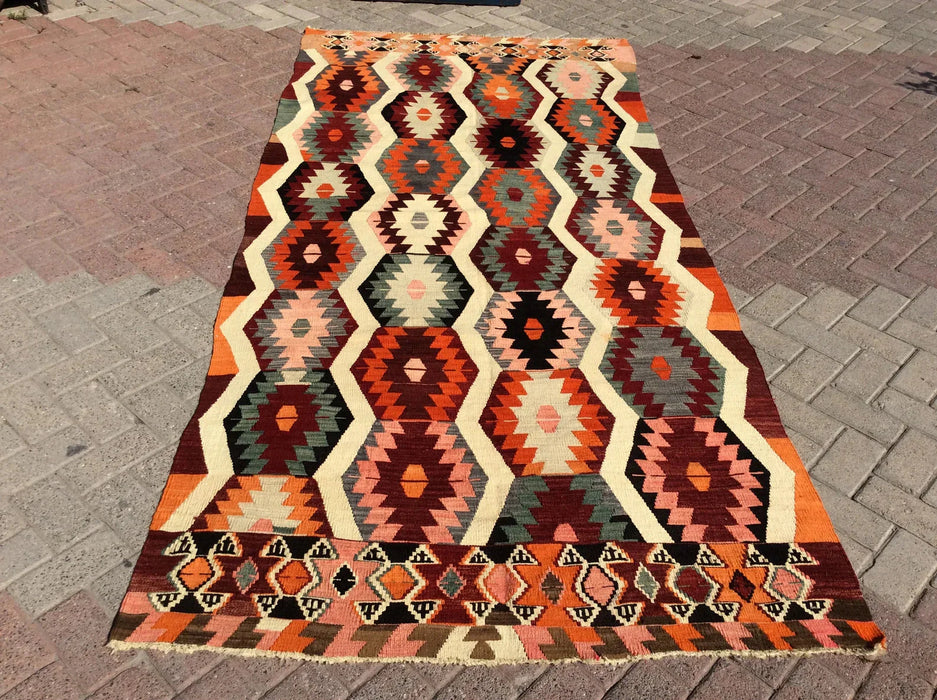 Tappeto Kilim turco vintage 293 cm x 135 cm in lana fatto a mano