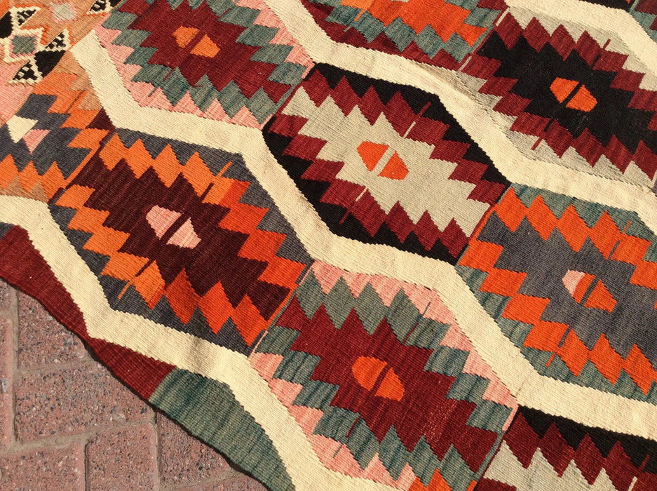 Tappeto Kilim turco vintage 293 cm x 135 cm in lana fatto a mano