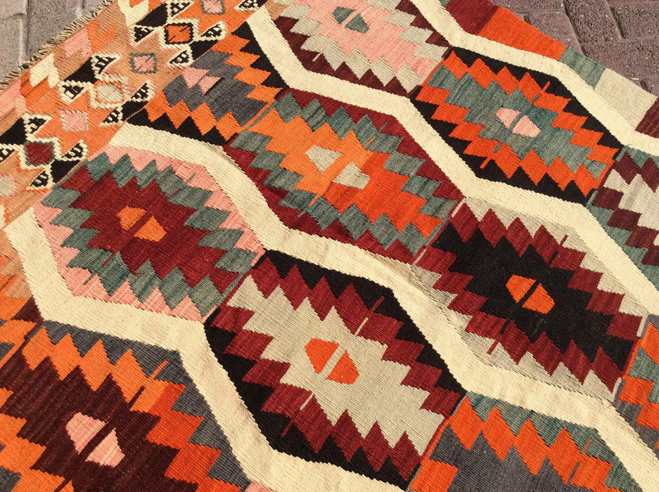 Tappeto Kilim turco vintage 293 cm x 135 cm in lana fatto a mano