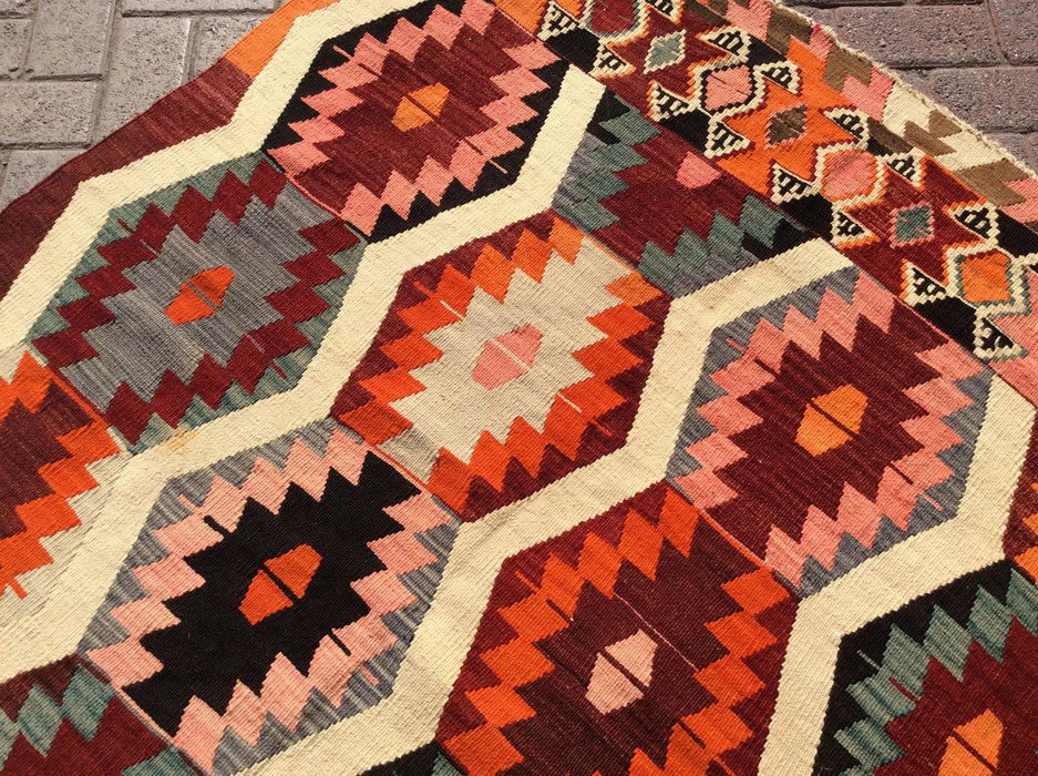 Tappeto Kilim turco vintage 293 cm x 135 cm in lana fatto a mano