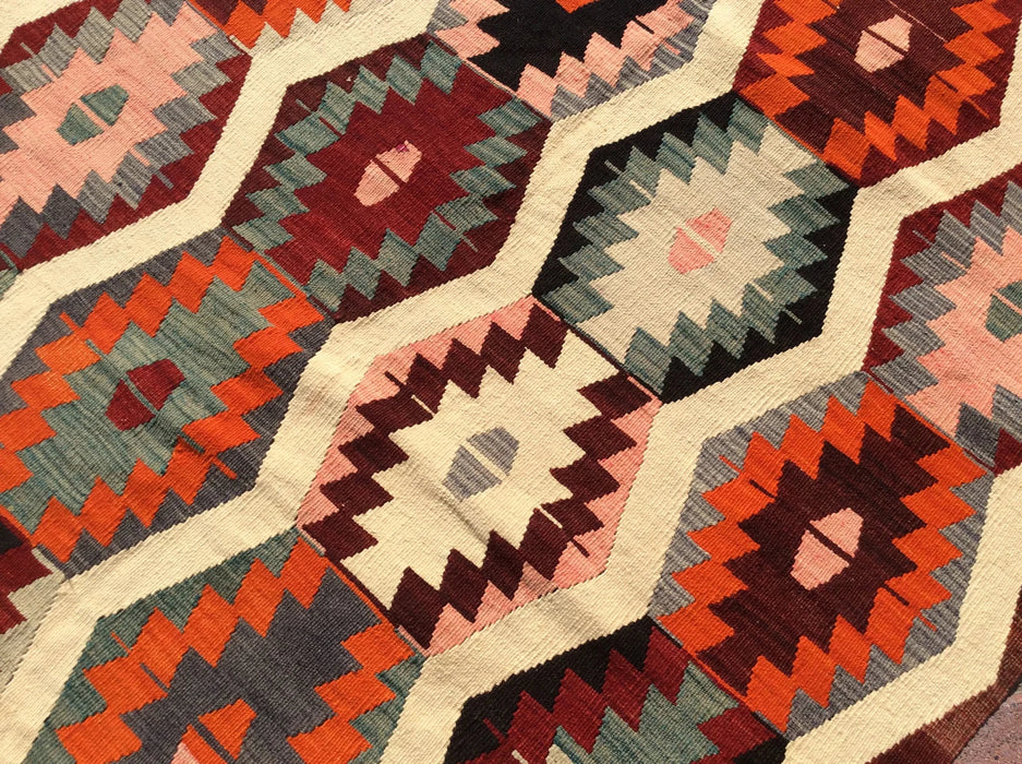 Tappeto Kilim turco vintage 293 cm x 135 cm in lana fatto a mano