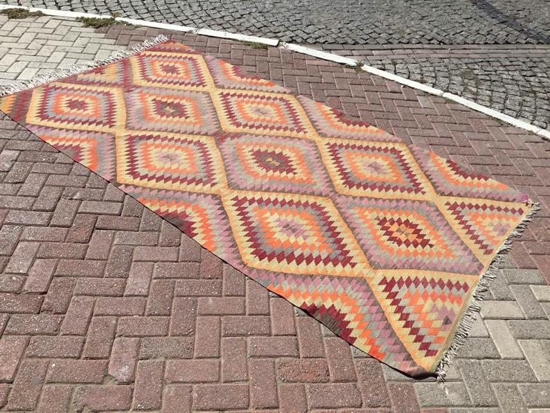 Vintage Turkse Kelim-tapijt 293cm x 163cm handgeweven wol