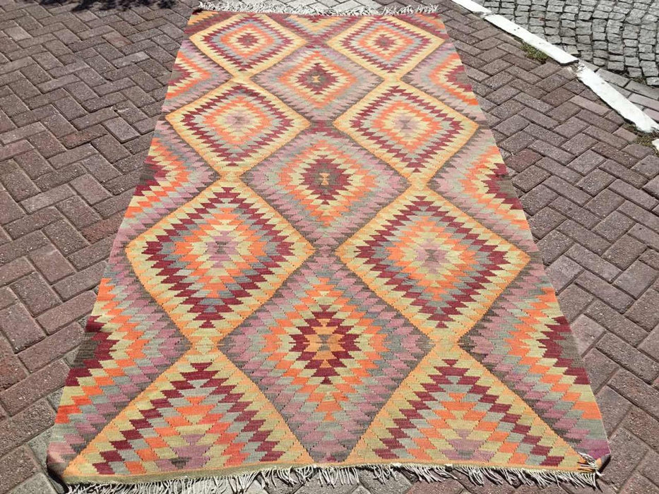 Vintage Turkse Kelim-tapijt 293cm x 163cm handgeweven wol