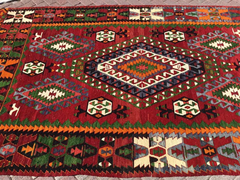 Vintage turkkilainen Kilim matto 293cm x 187cm 60 vuotta vanha