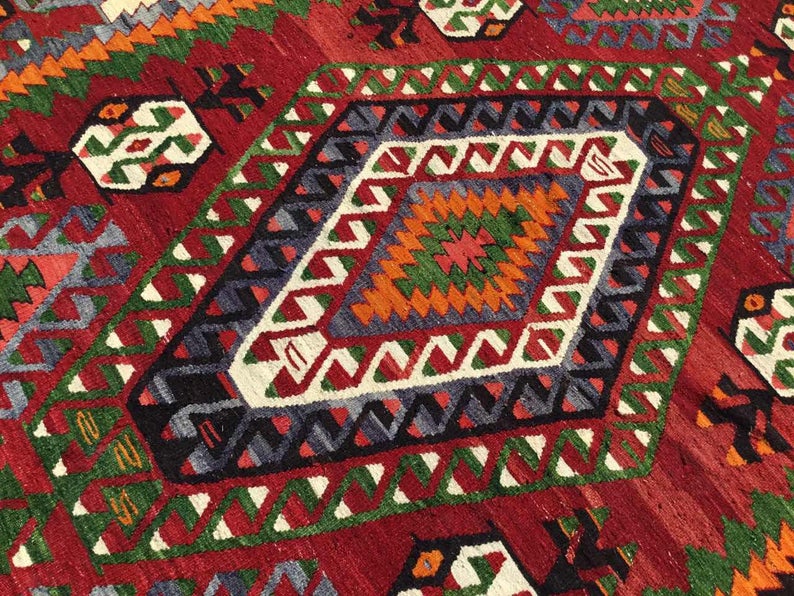 Vintage turkkilainen Kilim matto 293cm x 187cm 60 vuotta vanha