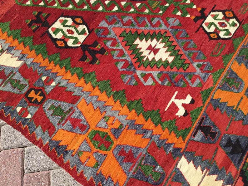 Vintage turkkilainen Kilim matto 293cm x 187cm 60 vuotta vanha