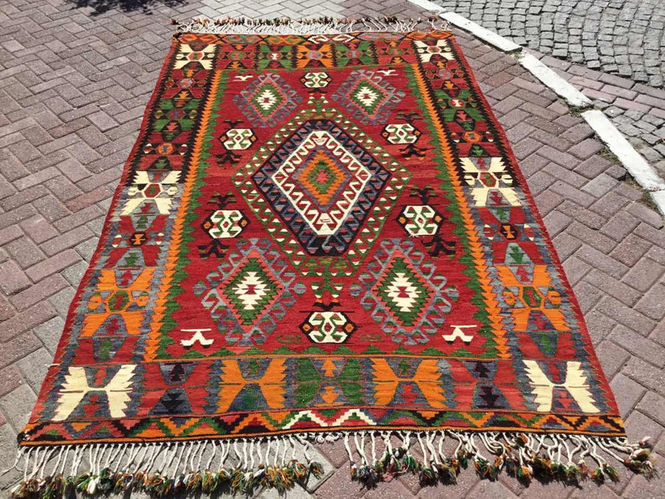 Vintage turkkilainen Kilim matto 293cm x 187cm 60 vuotta vanha