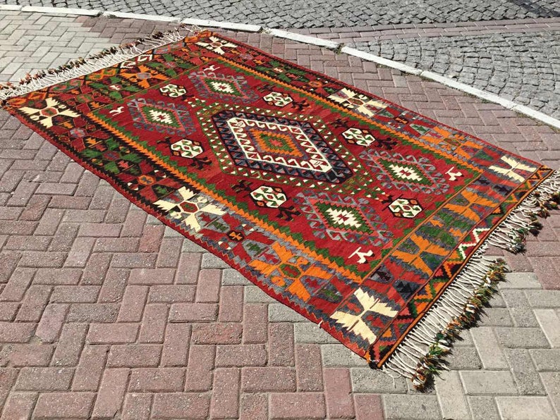 Vintage turkkilainen Kilim matto 293cm x 187cm 60 vuotta vanha