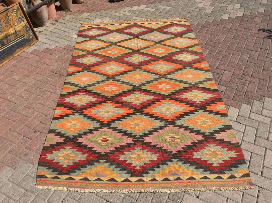 Vintage Turkish Kilim -matto 294cm x 174cm käsin kehrätty villa