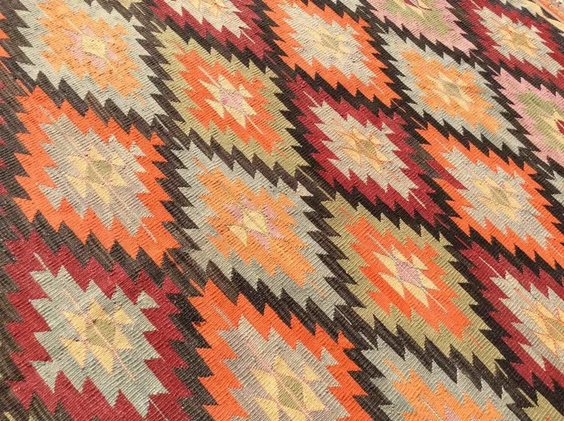 Vintage Turkish Kilim -matto 294cm x 174cm käsin kehrätty villa