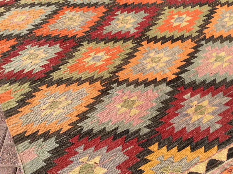 Vintage Turkish Kilim -matto 294cm x 174cm käsin kehrätty villa