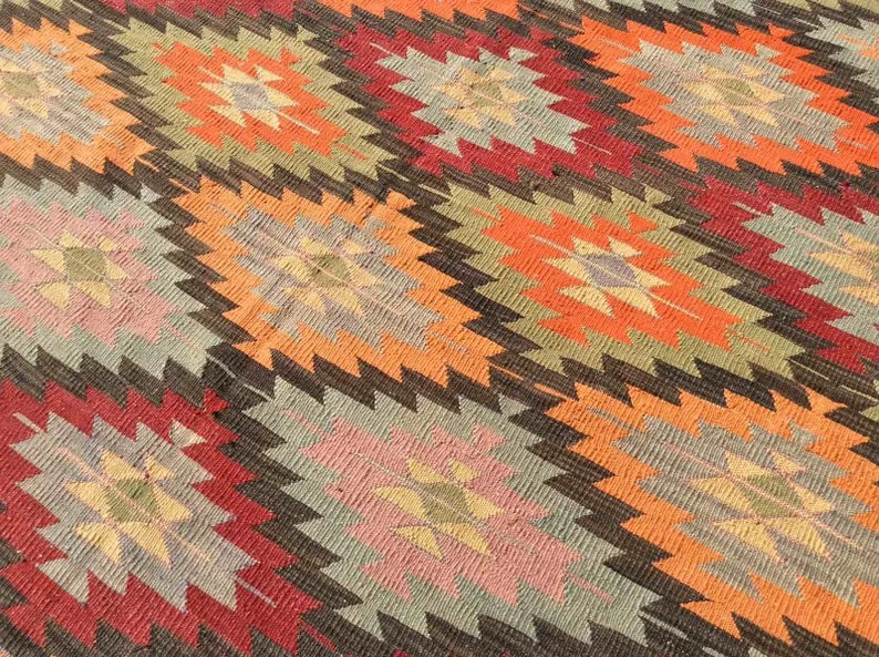 Vintage Turkish Kilim -matto 294cm x 174cm käsin kehrätty villa