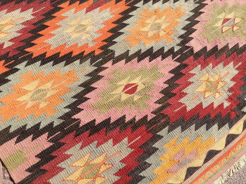 Vintage Turkish Kilim -matto 294cm x 174cm käsin kehrätty villa