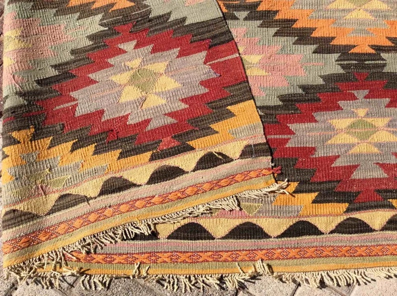 Vintage Turkish Kilim -matto 294cm x 174cm käsin kehrätty villa