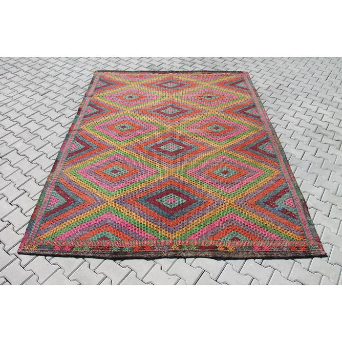 Vintage Turkse Kelim Rug 294cm x 225cm Handgemaakt Wol Katoen