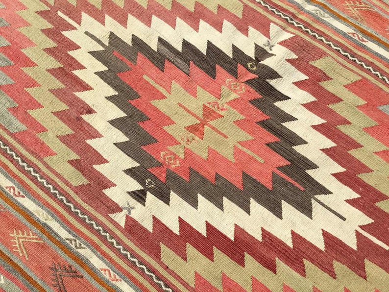 Vintage turkkilainen Kilim matto 295cm x 201cm käsin kehrätty villa