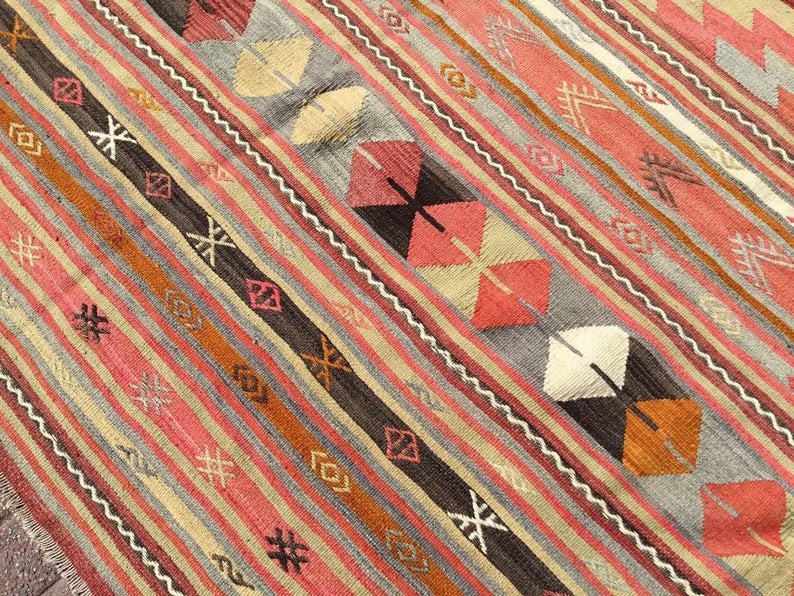 Vintage turkkilainen Kilim matto 295cm x 201cm käsin kehrätty villa