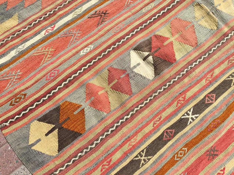 Vintage turkkilainen Kilim matto 295cm x 201cm käsin kehrätty villa