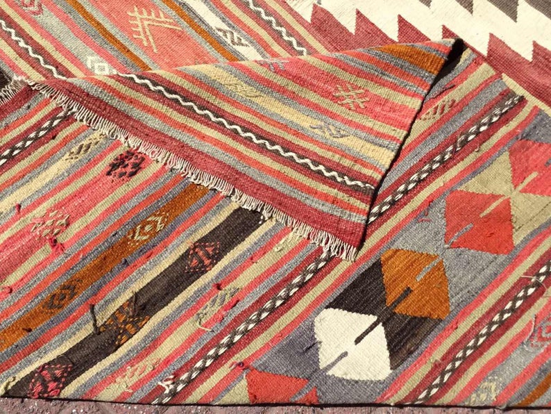 Vintage turkkilainen Kilim matto 295cm x 201cm käsin kehrätty villa