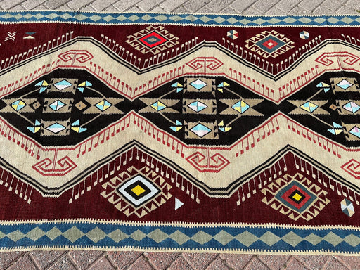 Vintage tyrkisk Kilim-teppe 302cm x 134cm Håndvevd ull