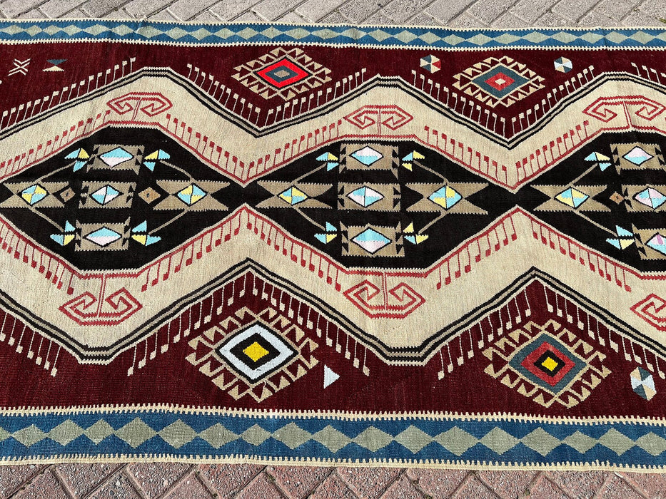 Vintage Turkish Kilim -matto 302cm x 134cm käsinkudottua villaa