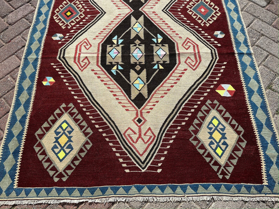 Vintage Turkish Kilim -matto 302cm x 134cm käsinkudottua villaa