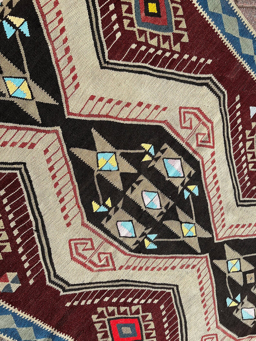 Vintage Turkish Kilim -matto 302cm x 134cm käsinkudottua villaa