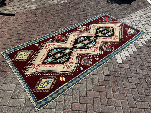 Vintage tyrkisk Kilim-teppe 302cm x 134cm Håndvevd ull