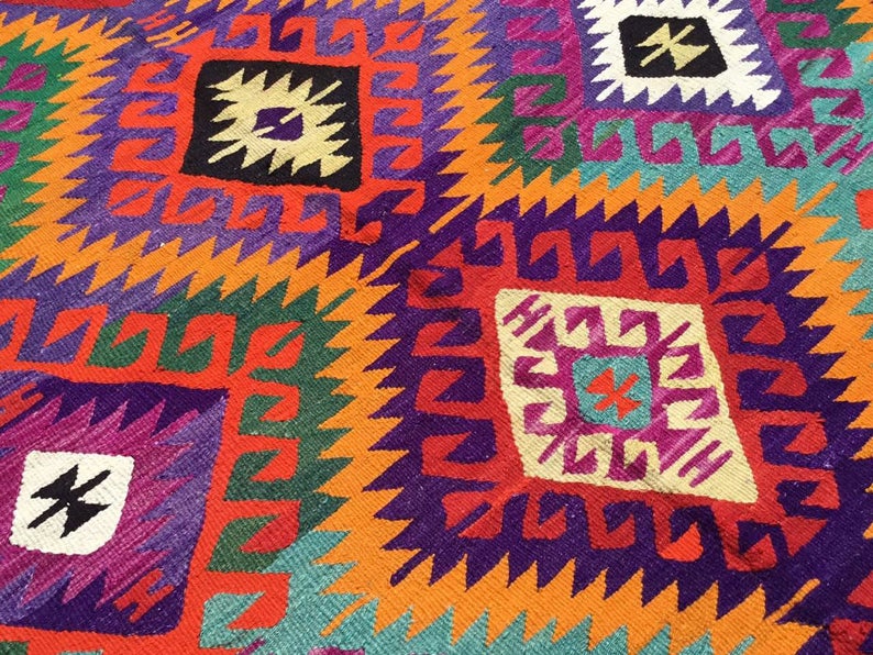 Vintage turkkilainen Kilim matto 303cm x 190cm käsinkudottua villaa