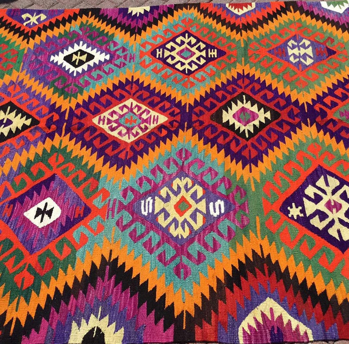 Vintage turkkilainen Kilim matto 303cm x 190cm käsinkudottua villaa