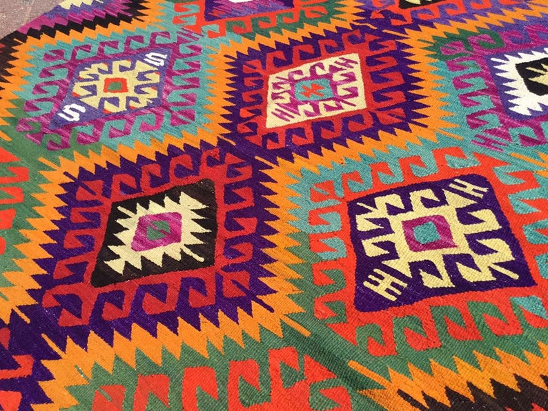 Vintage turkkilainen Kilim matto 303cm x 190cm käsinkudottua villaa