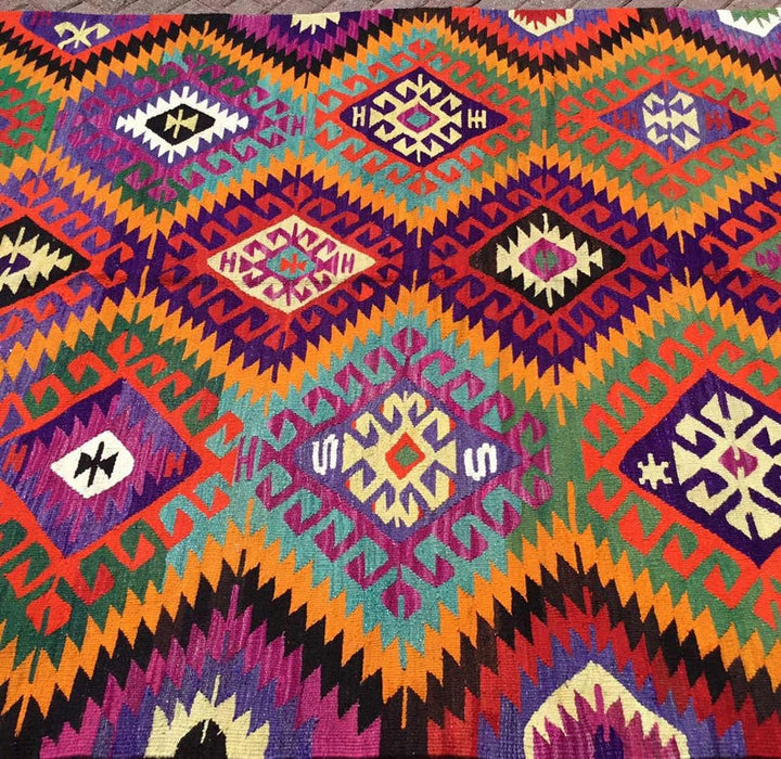 Vintage turkkilainen Kilim matto 303cm x 190cm käsinkudottua villaa