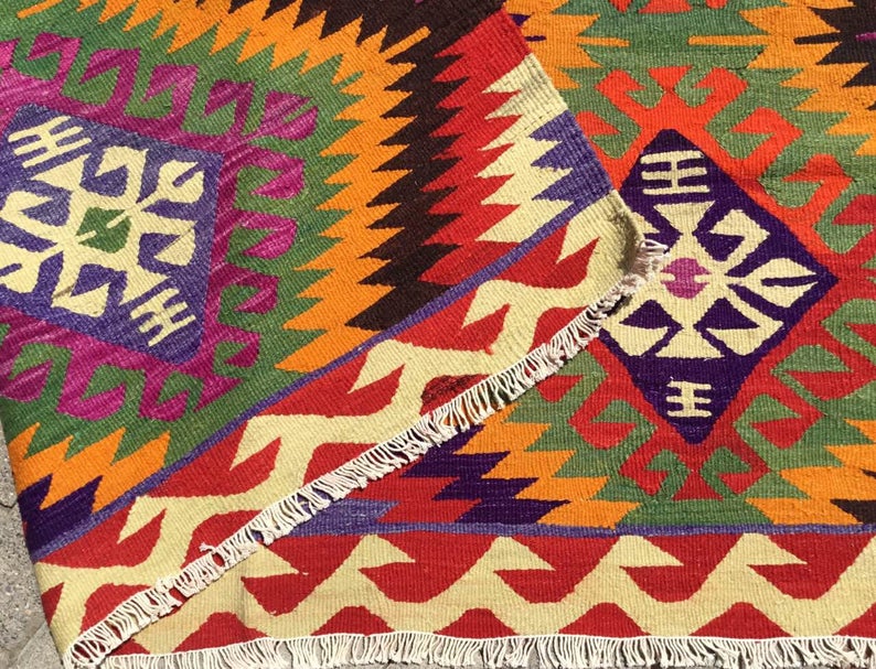 Vintage turkkilainen Kilim matto 303cm x 190cm käsinkudottua villaa