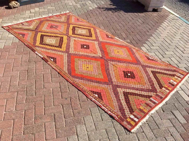 Vintage turkkilainen Kilim matto 310cm x 165cm käsinkudottua villaa